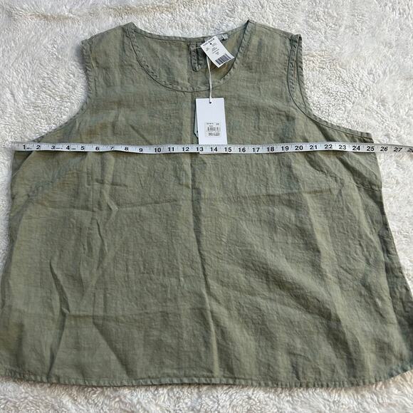 Dolcezza Sleeveless 100% Linen Shirt Womens 2XL Sage Beachy Artsy Lagenlook - Picture 4 of 7